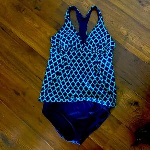 Land’s End Navy and Teal pattern Tankini